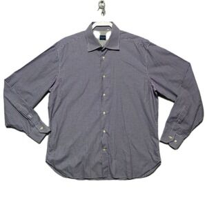 CULTURATA Mens 17.5 Tailored Fit Purple Gingham Button Shirt Italian Cotton NEW